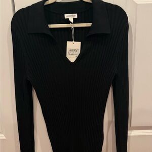 Nordstrom Black V-Neck Ribbed Top